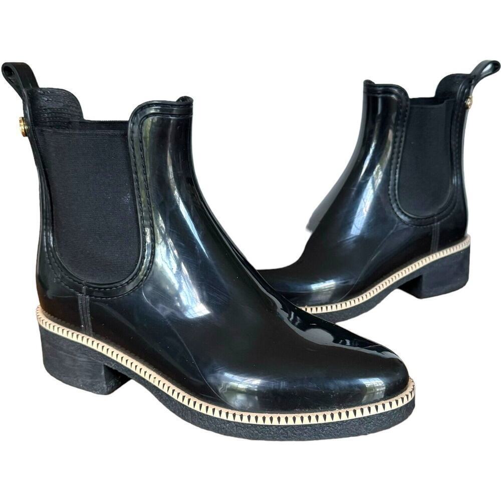 Lemon Jelly Womens Ava Chelsea Rain Boots Black Pull On Almond Toe Ankle 7 EU 38